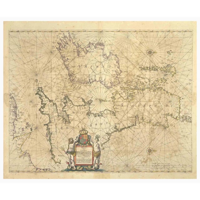 Johannes Janssonius, Freti Canalis, Etching, 1650s For Sale - Image 3 of 3