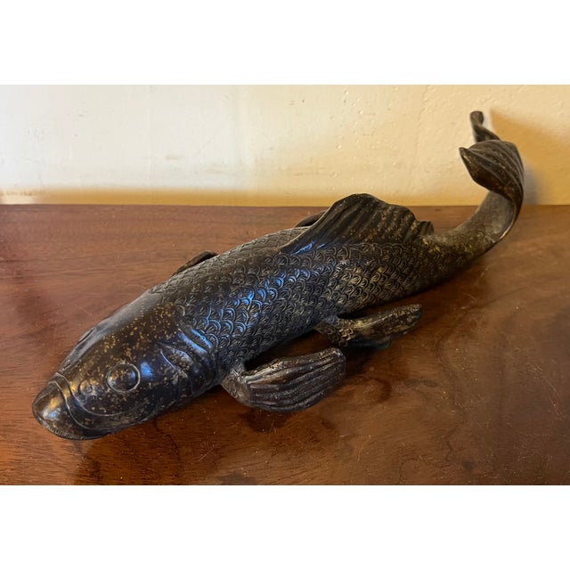 Antique 19th Century Japanese Meiji Bronze Fish Okimono Sculpture of a Carp or Koi For Sale - Image 9 of 12