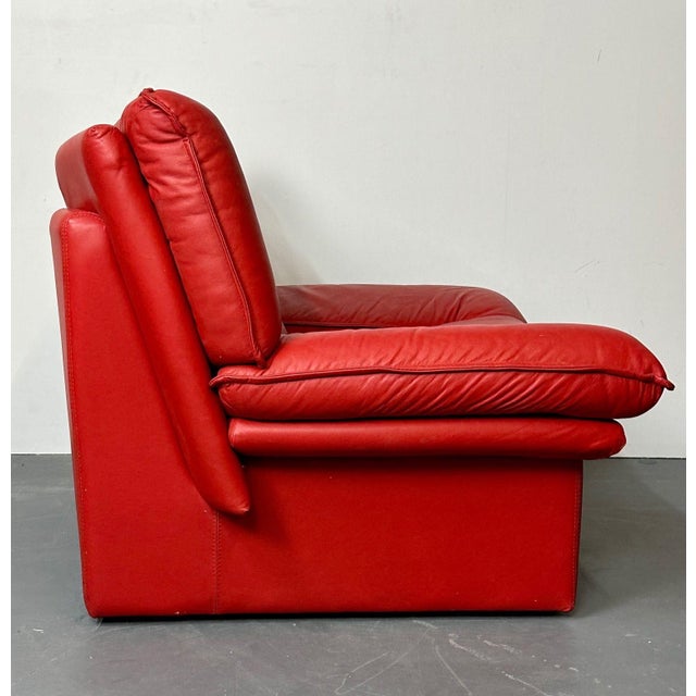 Italian Modern Leather Pair of Arm, Lounge Chairs, Bitonto, Red Leather Chairish
