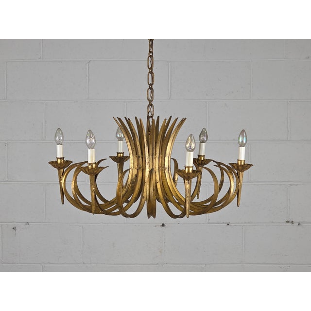 1960s 1960s Hans Kögl Gilt Metal Sheath of Wheat Chandelier For Sale - Image 5 of 6