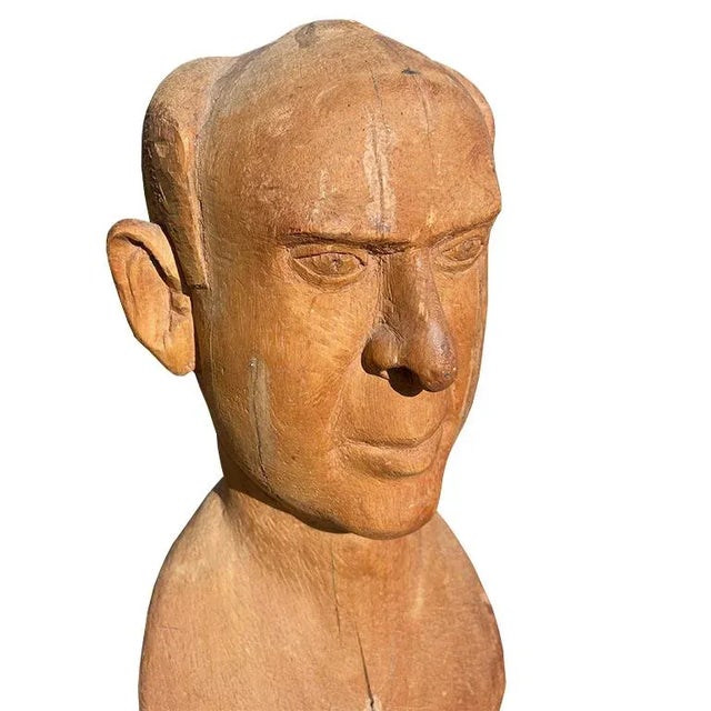 Mid-Century Hand-Carved Wooden Male Bust Sculpture — Jonathan Parks Estate For Sale - Image 4 of 11