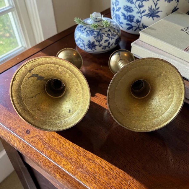 Brass Vintage 13" Solid Brass Candlesticks – Pair | Tall Twisted Brass Taper Candle Holders | English Country | Traditional Decor For Sale - Image 8 of 8