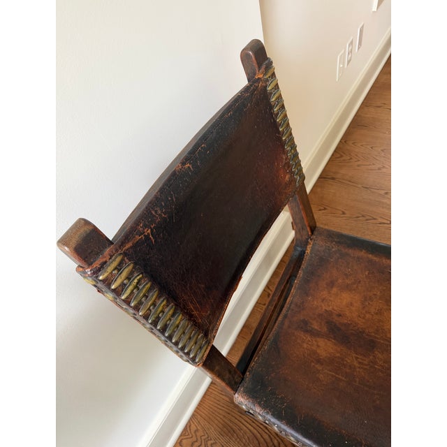 Early 20th Century Spanish Baroque Revival Oak and Leather Side Chairs, a Pair For Sale - Image 9 of 14