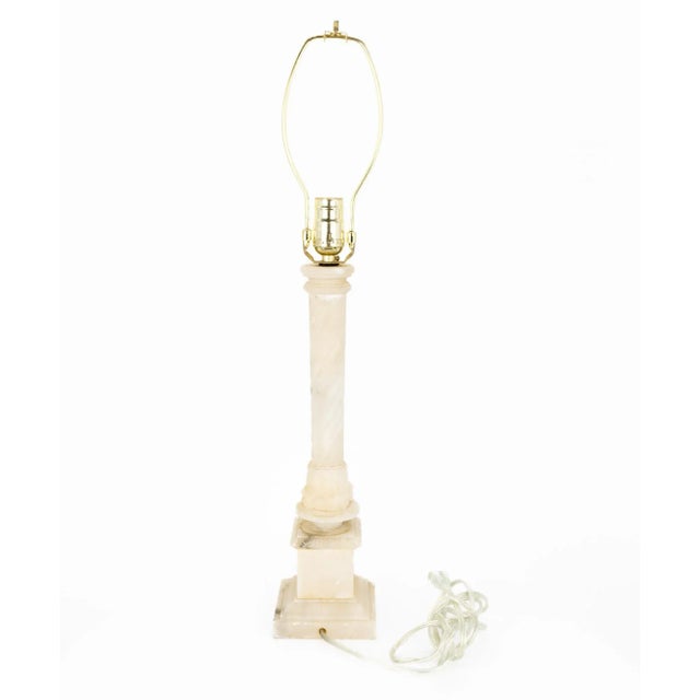 Hand Carved Italian Mid Century Alabaster Column Table Lamp For Sale - Image 4 of 11
