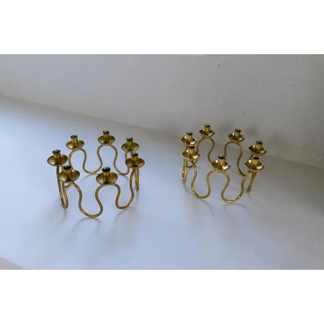 Goldenrod Art Deco Candlesticks in Brass by Lars Holmström, 1950s, Set of 2 For Sale - Image 8 of 12