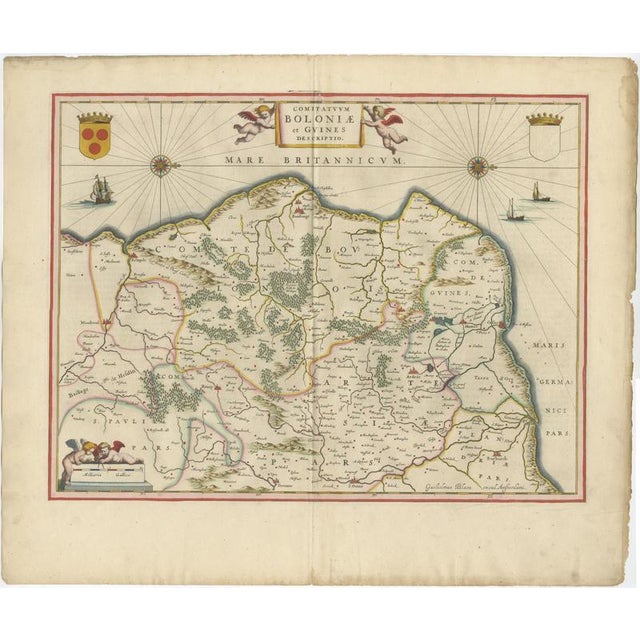 Golden Age Map of Boulogne & Guînes from Blaeu, 1642 For Sale - Image 3 of 10