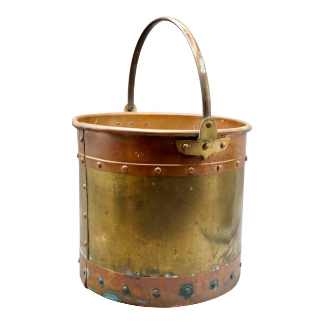 Antique English Copper & Brass Jardiniere Bucket For Sale