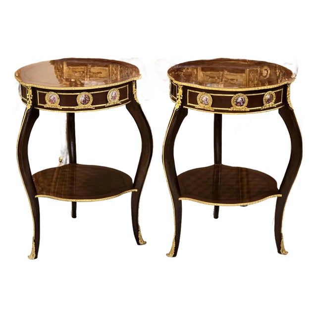 Baroque Style Wood Side Table – Copper With Gold Leaf Accents, Elegant Design For Sale