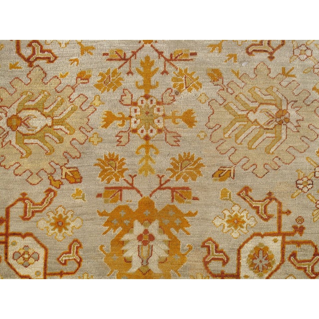 Antique Oushak Carpet, Handmade Oriental Rug, Soft Saffron Light Gray Light Blue For Sale - Image 10 of 18