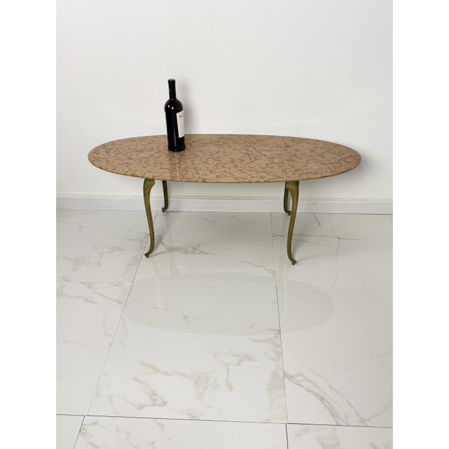 Mid-Century Modern Oval Brass Coffee Table with Marble Top, 1950s For Sale - Image 3 of 13