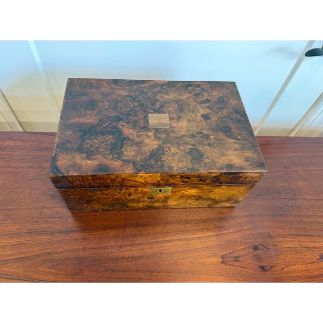 Early 20th Century Antique Victorian Style Burr Walnut Brass Writing Box For Sale - Image 15 of 16
