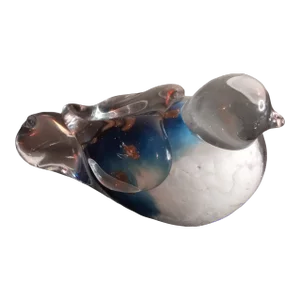 Blue/White Blown Art Glass Gold Aventurine Bird Figurine