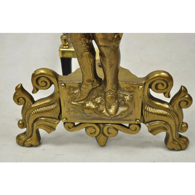 Vintage Renaissance Brass Figural Soldier Warrior Fireplace Andirons - A Pair For Sale In Philadelphia - Image 6 of 11