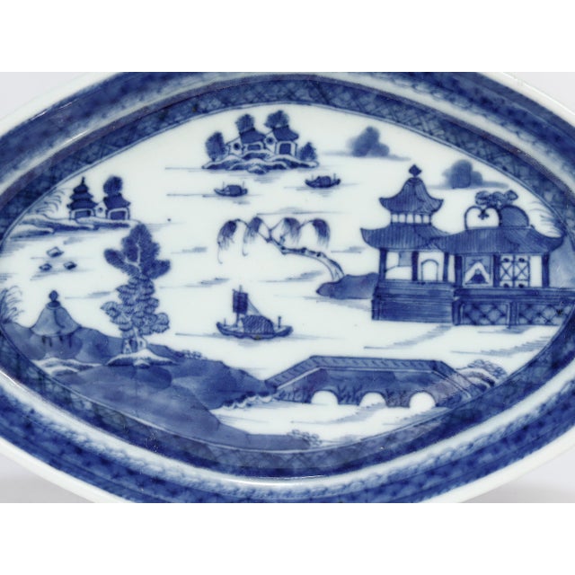 Antique Chinese Export Small Blue & White Canton Porcelain Underplate For Sale - Image 4 of 11