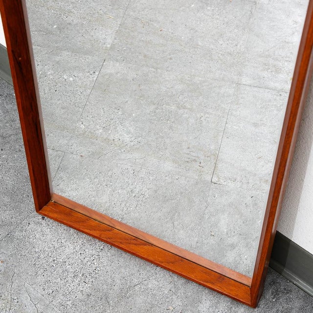 Mid Century Danish Modern Mirror Wall Hanging Entry Way Solid Teak Rectangular For Sale - Image 4 of 10
