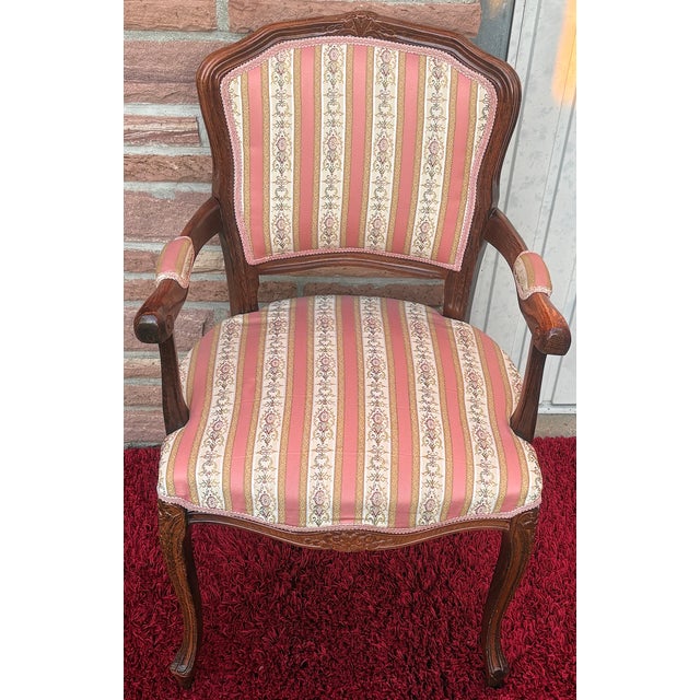 Charles X Style Wooden Armchair with Fabric Upholstery, 1960s, in Very Good conditions. Designed 1960 to 1969 I have...