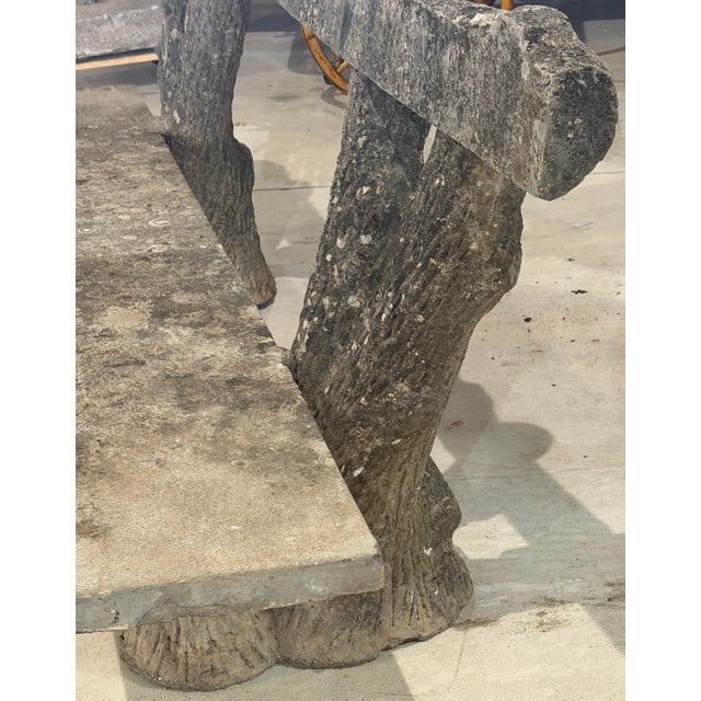 Monumental French Faux Bois Cast Stone Bench Tree Trunk Supports, circa 1920s For Sale - Image 16 of 18