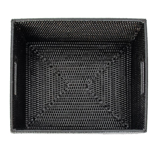 Artifacts Rattan Rectangular Basket with Cutout Handles in Tudor Black - 14" For Sale - Image 4 of 10