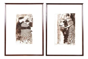 Ann Chernow Signed and Framed Etchings - a Pair