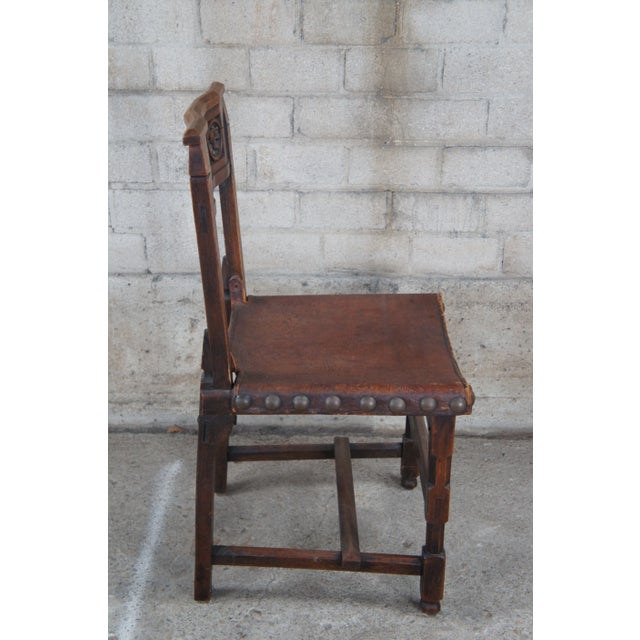 Late 19th Century Antique Spanish Revival Quartersawn Oak Leather Nailhead Side Chair For Sale - Image 6 of 12