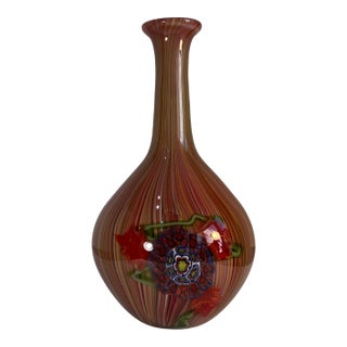 Murano Millefiori Floral Medallion Filigrana Art Glass Vase For Sale