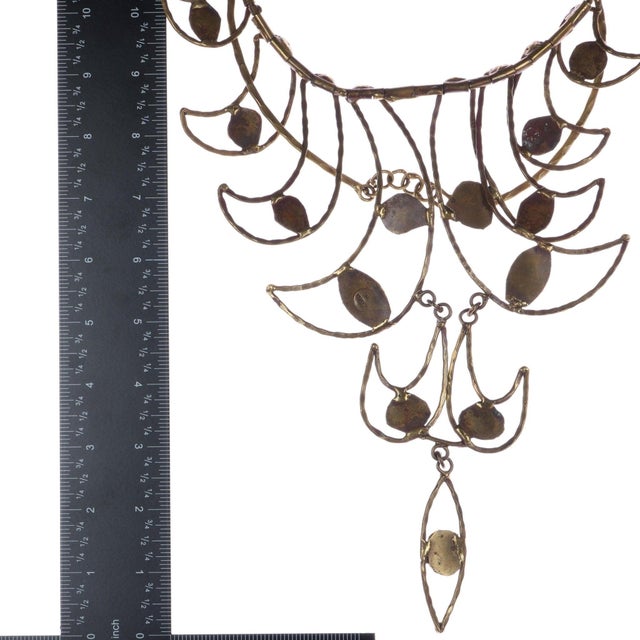 c1960's Pal Kepenyes brutalist Bronze turquoise statement necklace. For Sale In Austin - Image 6 of 8