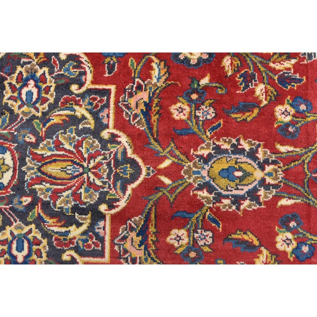Kashan Rug 9'8'' X 12'9'' Red Wool Vintage Traditional Hand-Knotted Carpet For Sale - Image 9 of 12