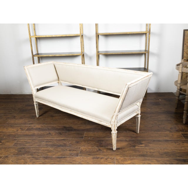 White Italian 19th Century White Painted Sofa with Slanted Sides and Distressed Patina For Sale - Image 8 of 10