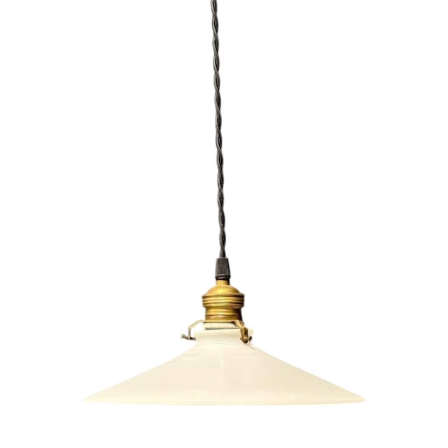 Vintage White Opaline Bowl Pendant Lamp with Brass Fitting, 1930s For Sale