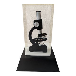 Mid 20th Century Diminuitive Microscope Encased in Lucite Sculpture For Sale
