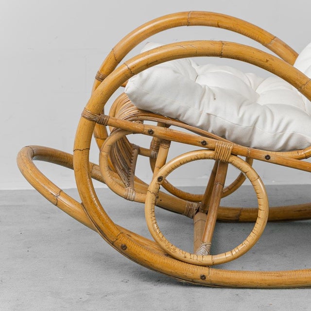 Wood Bamboo Rocking Chair attributed to Dirk van Sliedregt for Rohe Noordwolde, 1970s For Sale - Image 7 of 12