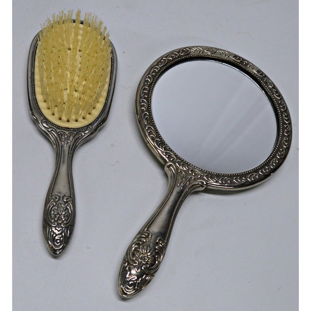 Silver Plated Hair Brush & Mirror Set Chairish