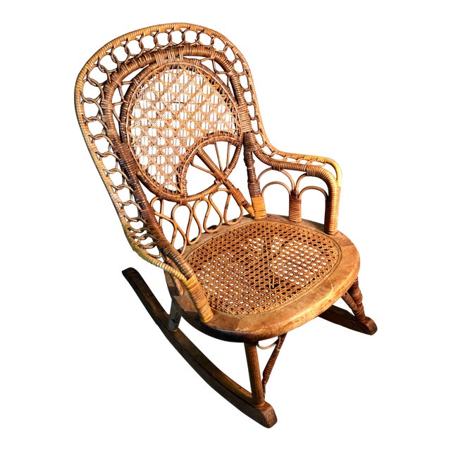 Late 19th Century C1860 Victorian Childs Rocking Chair Wicker Rattan