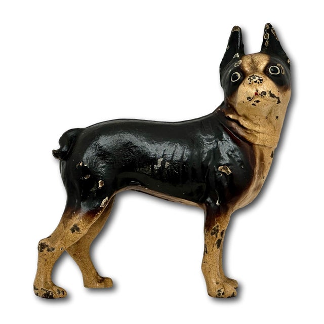 Hard 2 Find Vintage 1930s Hubley Manufacturing Co. Brown Painted Boston Terrier Cast Iron Dog Doorstop For Sale - Image 11 of 18