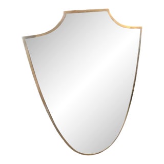 1950s Gio Ponti Style Mid-Century Modern Brass Italian Shield Wall Mirror For Sale