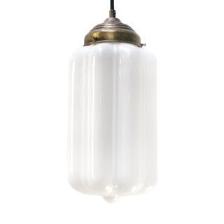 Vintage White Opaline Glass and Brass Pendant Lamp For Sale