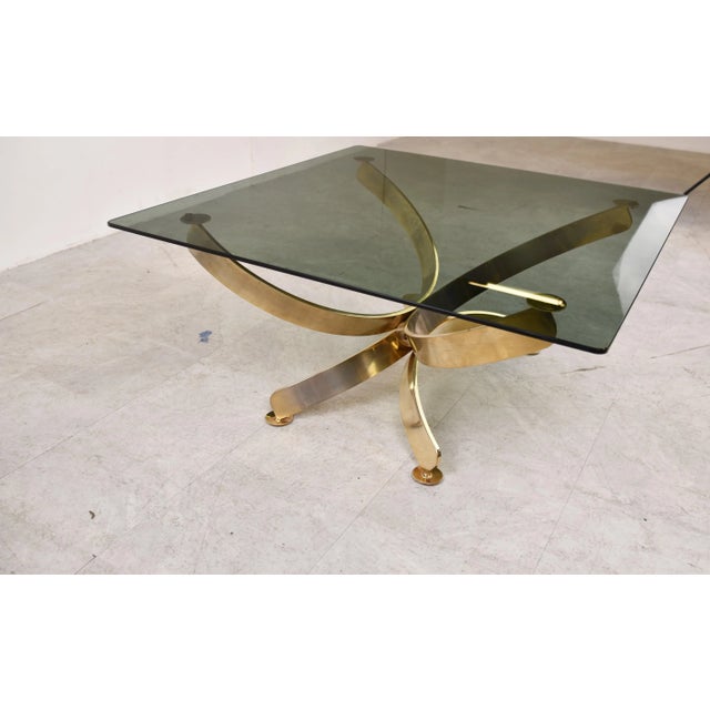 Gold Italian Brass and Smoked Glass Coffee Table, 1970s For Sale - Image 8 of 11