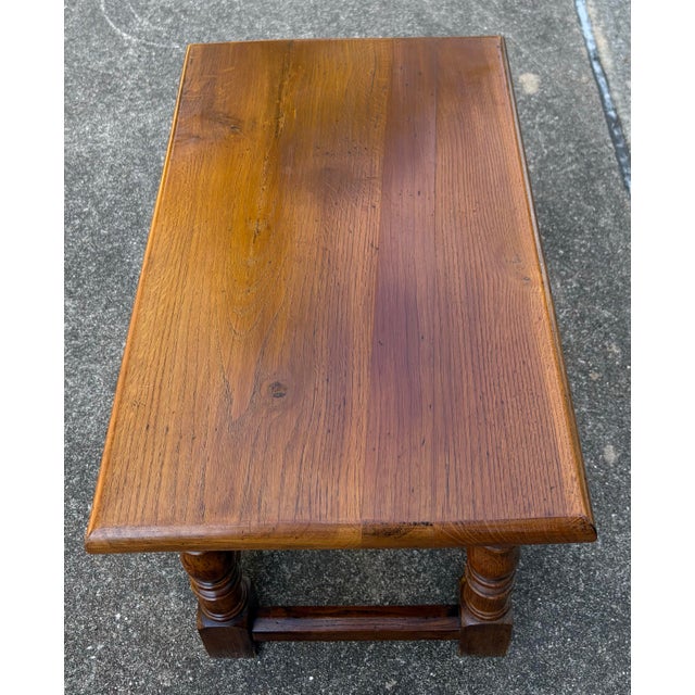 English Vintage Solid Oak Side Table With One Drawer and Turned Legs For Sale - Image 3 of 8