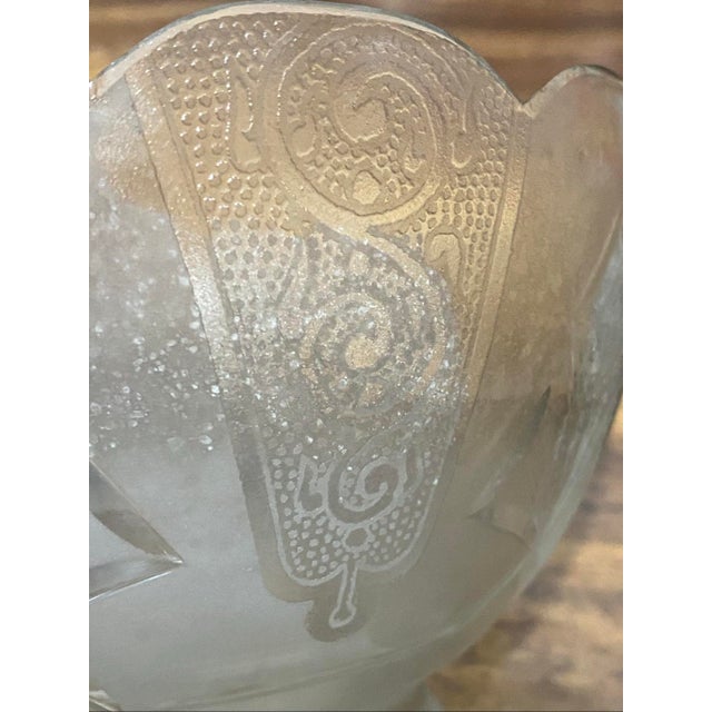 Mid 19th Century Antique Art Deco Geometric Design Scalloped Rim Frosted Gas Light Glass Shade For Sale - Image 5 of 6