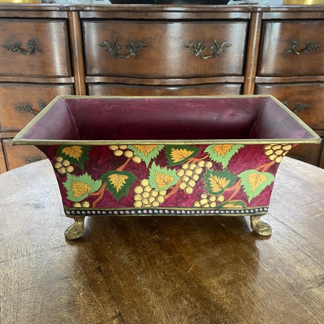 Eggplant Vintage Hand Painted Oblong Lion Paw Footed Cachepot Planter For Sale - Image 8 of 9