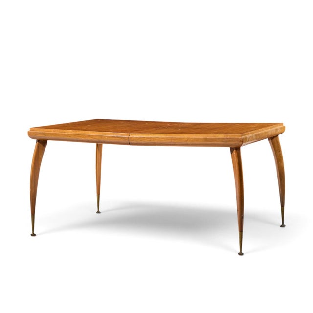 Brown Gio Ponti Style Mid Century Italian Walnut and Brass Expanding Dining Table With 2 Leaves For Sale - Image 8 of 13