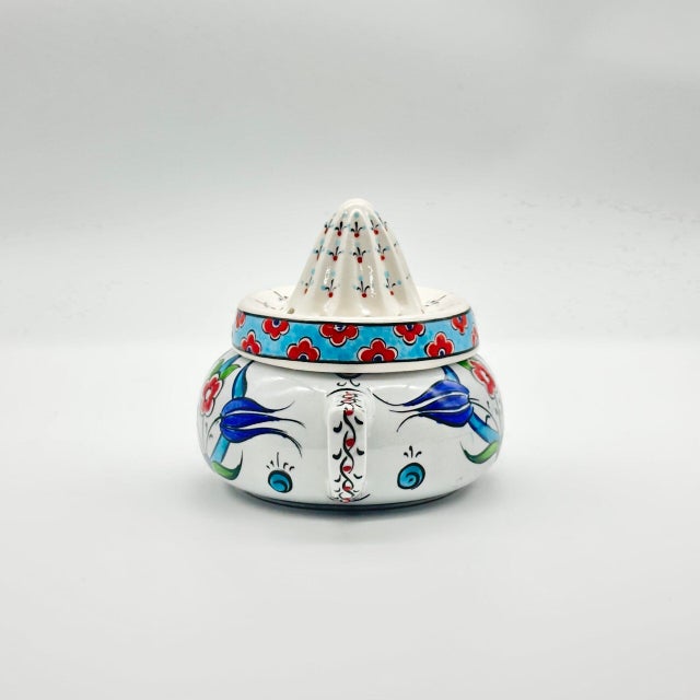 Handmade Ceramic Decorative Lemon Juicer Sculpture – Hand-Painted Iznik Tulips – Kitchen Shelf Decor Accent (Not Food Safe) For Sale - Image 11 of 13
