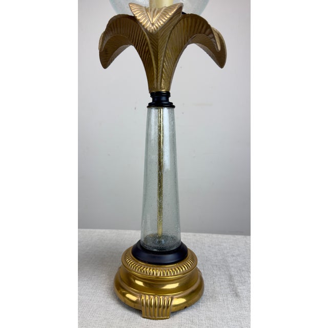 Metal Vintage Hollywood Regency Coastal Brass Palm Hurricane Shade Frederick Cooper Style Table Lamps - a Pair For Sale - Image 7 of 11