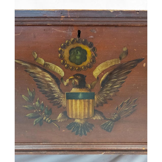 19th Century American Red Painted Blanket Chest With Eagle Decoration For Sale - Image 4 of 13