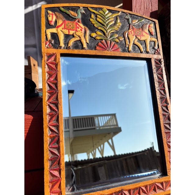 Folk Art Hand Painted Jharokha Indian Mirror For Sale - Image 3 of 6