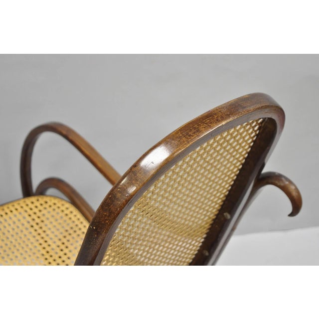 Vintage Mid Century Modern Thonet Style Bentwood & Cane Rocker Rocking Chair (A) For Sale - Image 15 of 18