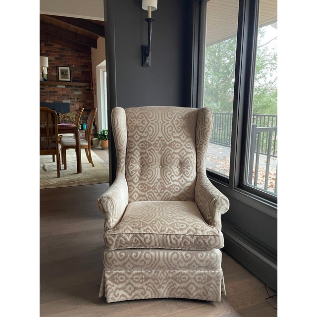 Handsome One Owner Wingback Chair originally from Argentina. Recently reupholstered. Retro lines with contemporary fabric....