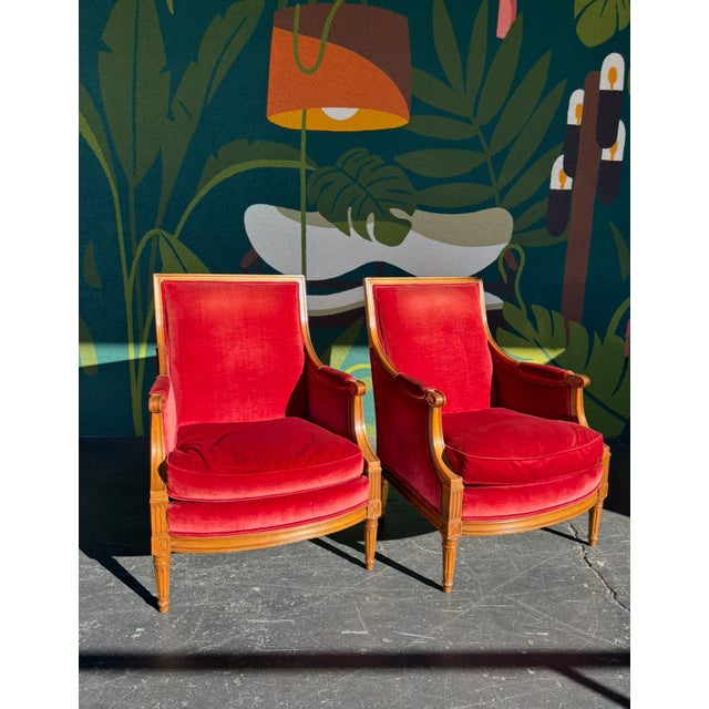 Henredon Traditional Cranberry Velvet Lounge Chair Pair For Sale - Image 11 of 13