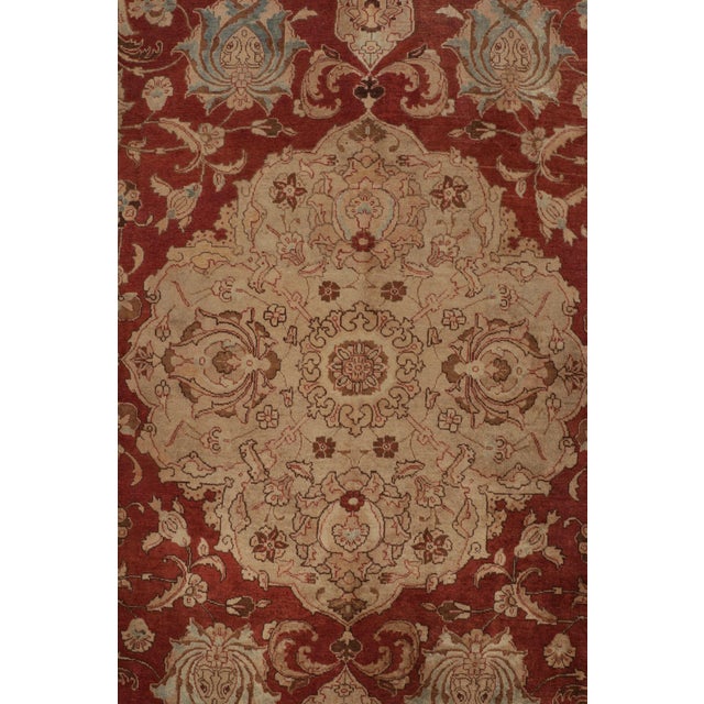 Textile Antique Tabriz Beige Red and Blue Wool Persian Floral Rug – Medallion Style For Sale - Image 7 of 10