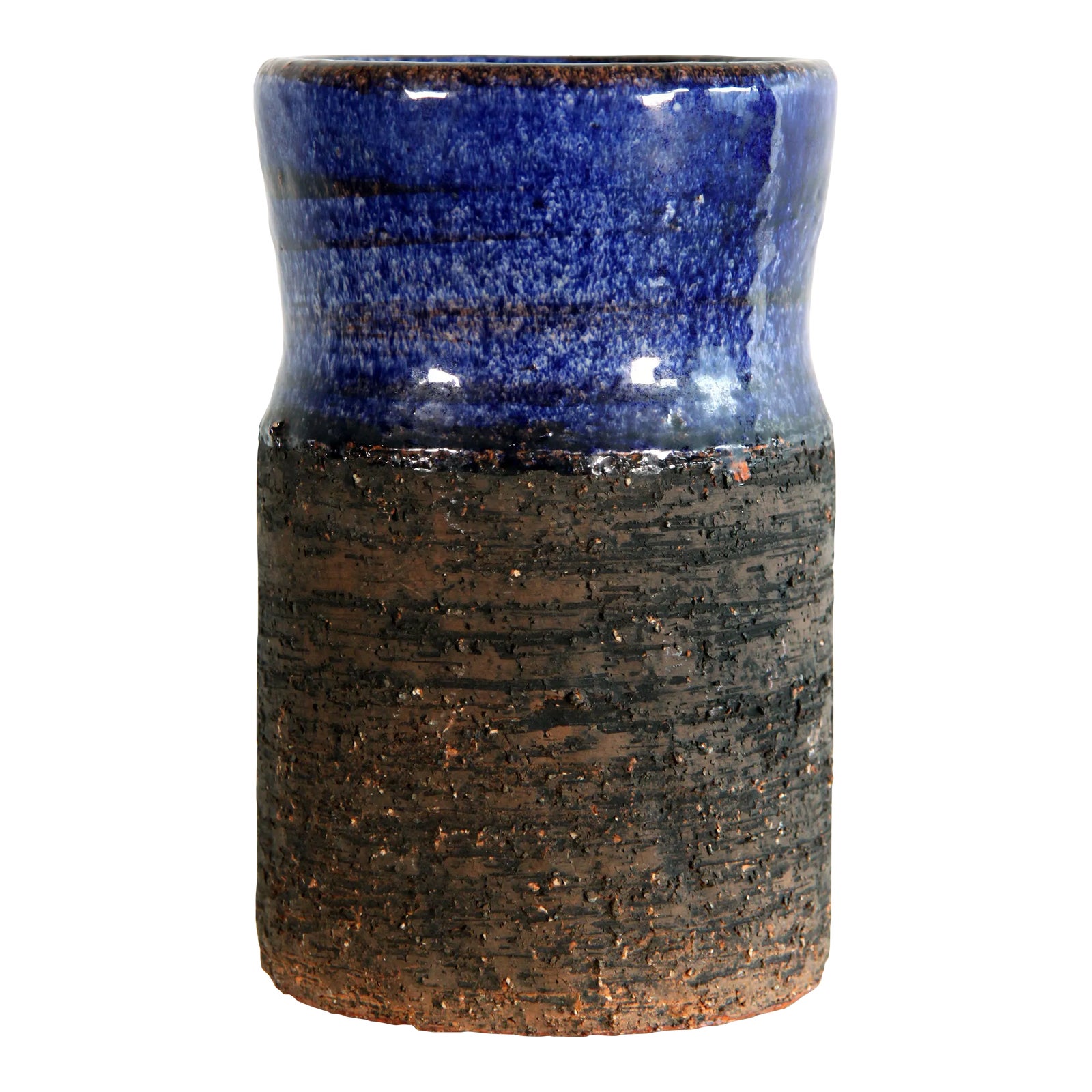 Mid Century Swedish Modern Art Pottery Cobalt Blue Vase by Gustav & Ulla Kraitz